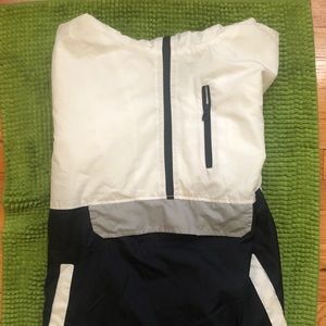 White blue quarter zip windbreaker